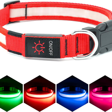 LED Dog Collar, Light up Dog Collar Adjustable USB Rechargeable Super Bright Safety Light Glowing Collars for Dogs