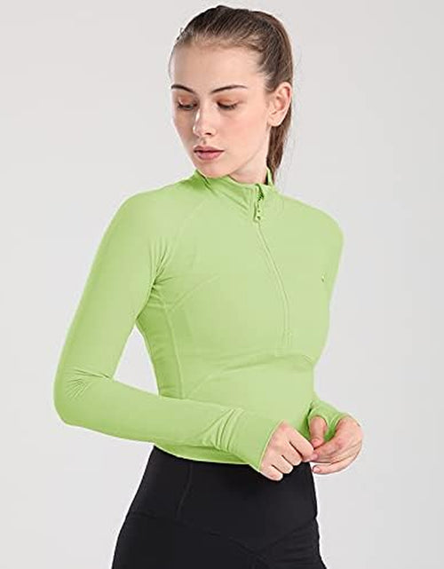 Load image into Gallery viewer, Women&#39;S Cropped Workout Jacket 1/2 Zip Pullover Running Athletic Outwear Slim Fit Long Sleeve Yoga Top
