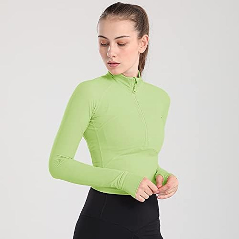 Women'S Cropped Workout Jacket 1/2 Zip Pullover Running Athletic Outwear Slim Fit Long Sleeve Yoga Top