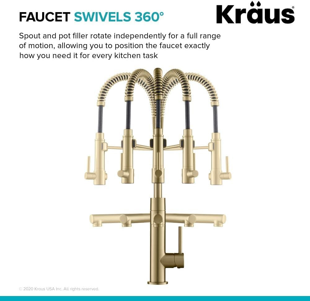 KPF-1603SFACBMB Artec Pro 2-Function Commercial Style Pre-Rinse Kitchen Faucet with Pot Filler, Spot Free Antique Champagne Bronze/Matte Black