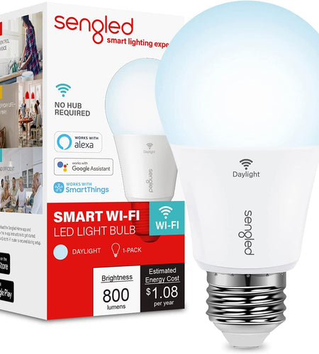 Smart Light Bulb, Wifi Light Bulbs No Hub Required, Smart Bulbs That Work with Alexa, Google Home, Smart LED Light A19 Daylight (5000K), Soft White, 800LM 60W Equivalent, 1 Pack