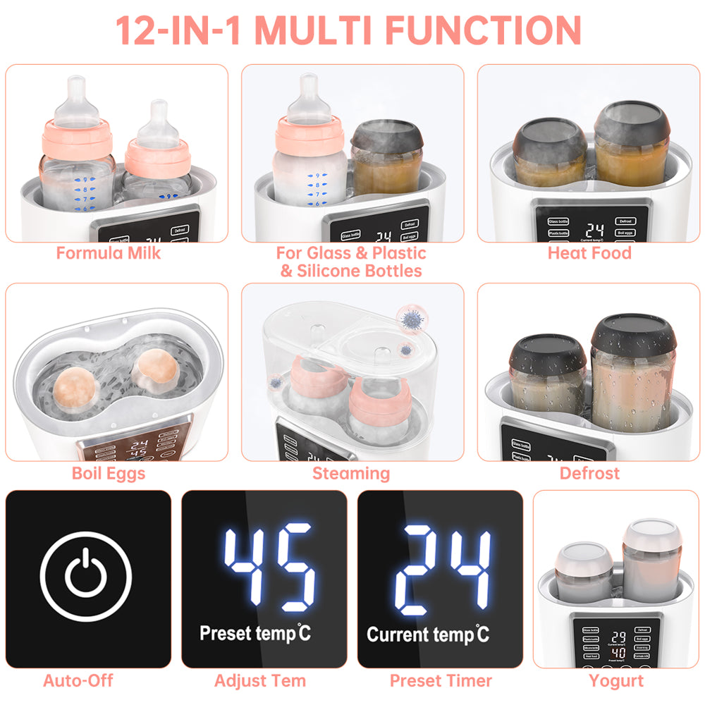 9-In-1 Bottle Warmer, Double Baby Fast Milk Warmer Babies Food Heater & Defrost