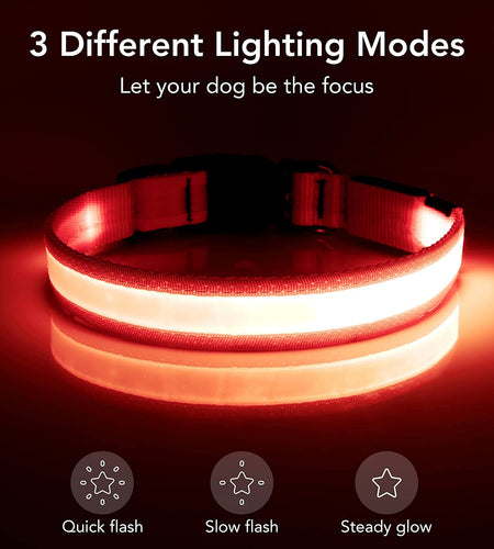 LED Dog Collar, Light up Dog Collar Adjustable USB Rechargeable Super Bright Safety Light Glowing Collars for Dogs