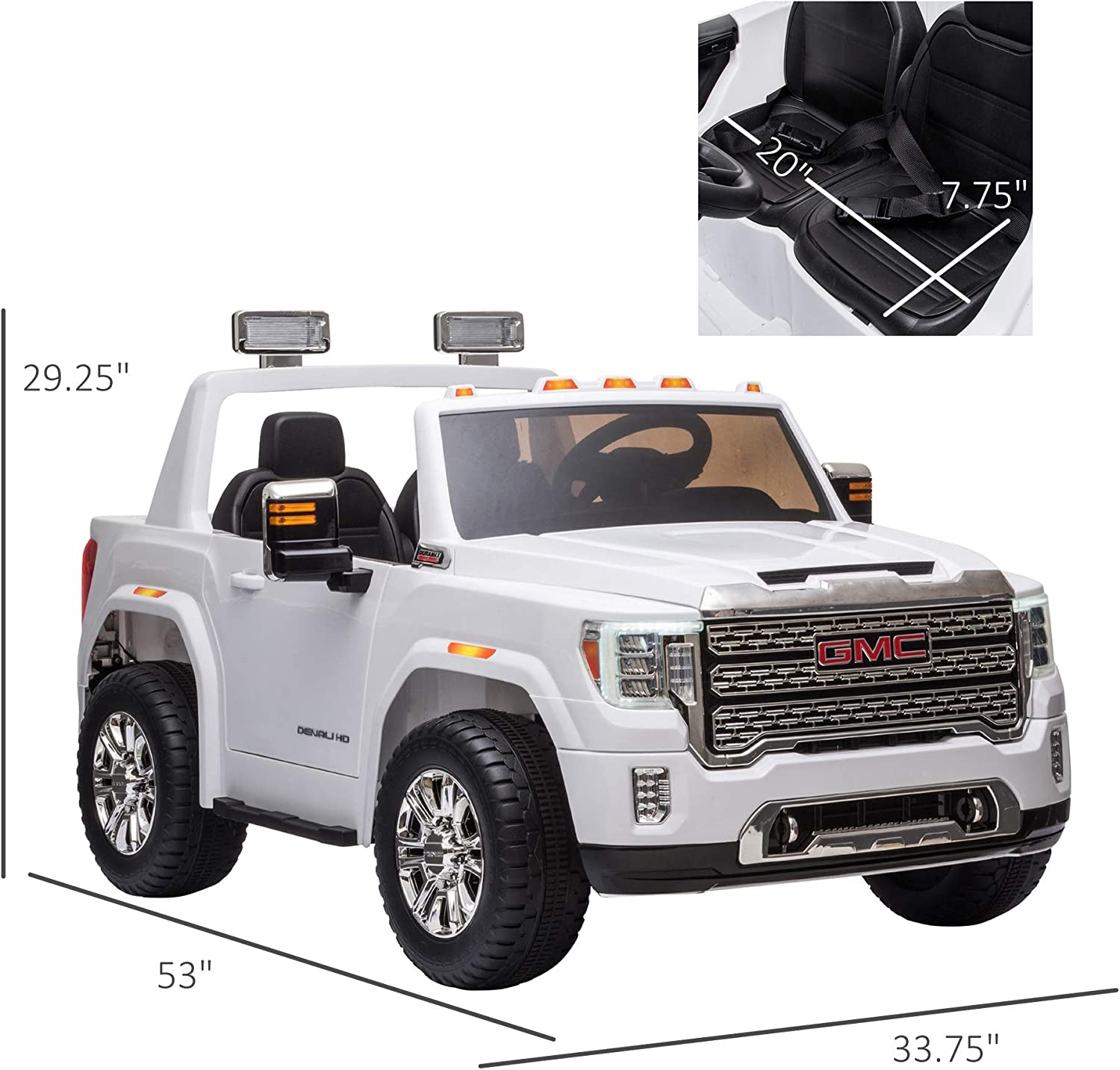 12V GMC Sierra HD Battery Kids Ride on Car with Remote Control, Bright Headlights, & Working Suspension, White