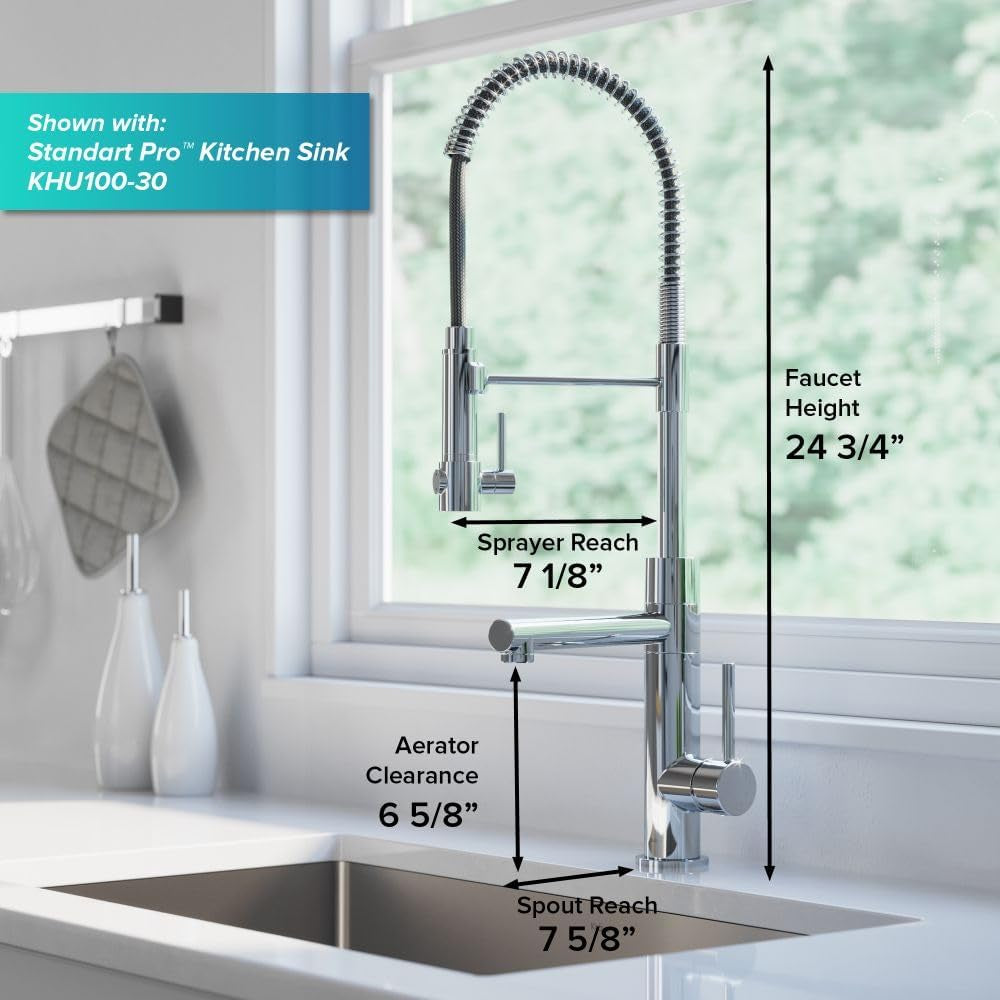 KPF-1603SFACBMB Artec Pro 2-Function Commercial Style Pre-Rinse Kitchen Faucet with Pot Filler, Spot Free Antique Champagne Bronze/Matte Black