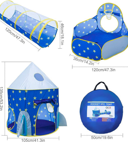 Kids Play Tent, 3 in 1 Kids Play Tent for Toddler Boys with Play Tunnel & Baby Ball Pit & Castle Tent and Storage Bag, Indoor Outdoor Toy Tent for Toddlers Kids Toy Gifts (Without Ball)