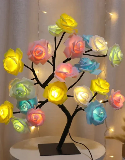 Load image into Gallery viewer, 24 LED Rose Flower Tree Lights USB Table Lamp Fairy Night Light Party Christmas Wedding Bedroom Home Tabletop Decor Girls Gift
