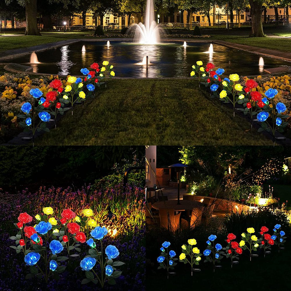 LED Solar Flower Light, Outdoor Solar Landscape Lights with 5 Rose Flowers, Waterproof Solar Garden Lights for Patio Yard Pathway Decoration, White