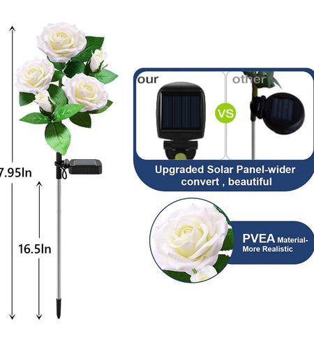 LED Solar Flower Light, Outdoor Solar Landscape Lights with 5 Rose Flowers, Waterproof Solar Garden Lights for Patio Yard Pathway Decoration, White