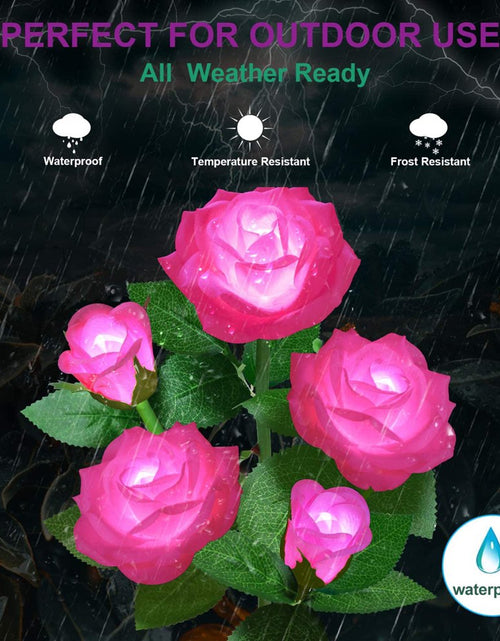 Load image into Gallery viewer, LED Solar Flower Light, Outdoor Solar Landscape Lights with 5 Rose Flowers, Waterproof Solar Garden Lights for Patio Yard Pathway Decoration, Pink
