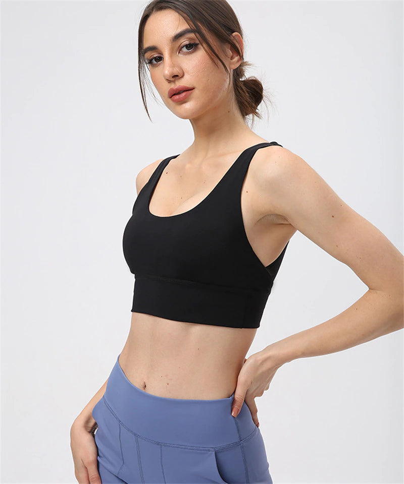 Solid Color Gym Women Sports Bra Beauty Back Crop Tank Top Tight Yoga Vest Gym Clothing Running No Rims with Removable Chest Pad