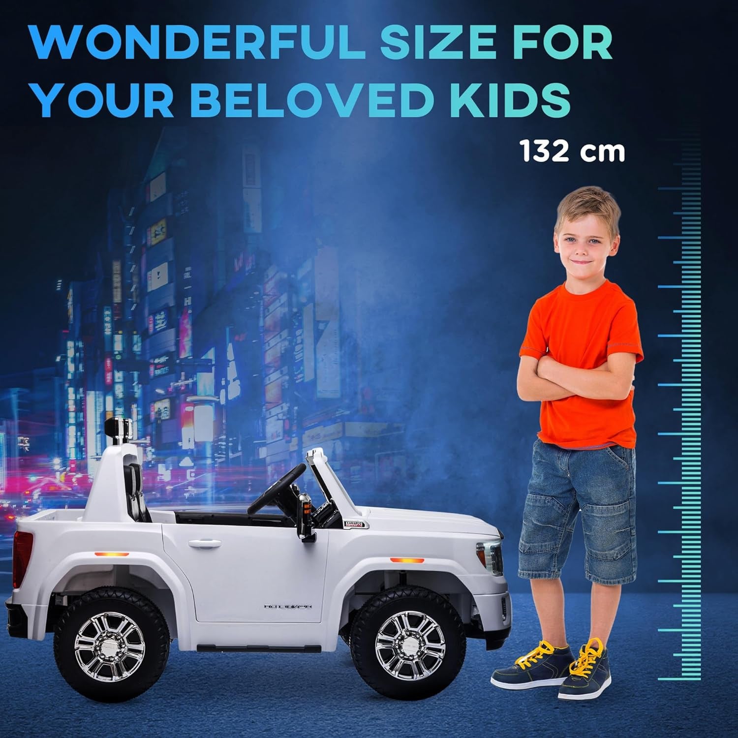 12V GMC Sierra HD Battery Kids Ride on Car with Remote Control, Bright Headlights, & Working Suspension, White