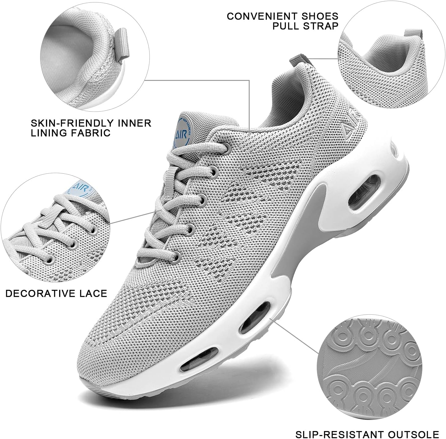 Men'S Air Running Shoes Athletic Tennis Walking Sneakers Breathable Non-Slip Lace-Up Sports Shoes for Fitness Jogging Working Black US 7-12.5