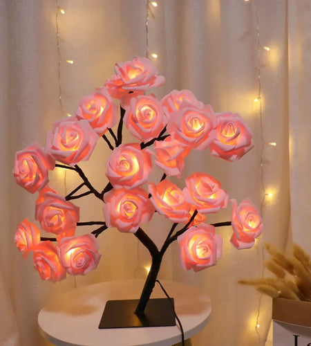 24 LED Rose Tree Lights USB Plug Table Lamp Fairy Flower Night Light for Home Party Christmas Wedding Bedroom Decoration Gift