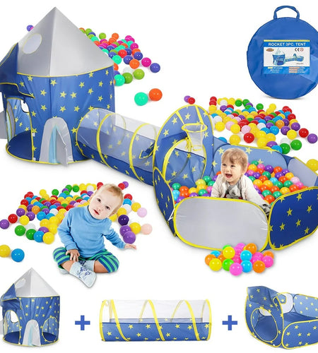 Kids Play Tent, 3 in 1 Kids Play Tent for Toddler Boys with Play Tunnel & Baby Ball Pit & Castle Tent and Storage Bag, Indoor Outdoor Toy Tent for Toddlers Kids Toy Gifts (Without Ball)