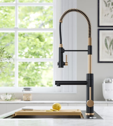 KPF-1603SFACBMB Artec Pro 2-Function Commercial Style Pre-Rinse Kitchen Faucet with Pot Filler, Spot Free Antique Champagne Bronze/Matte Black