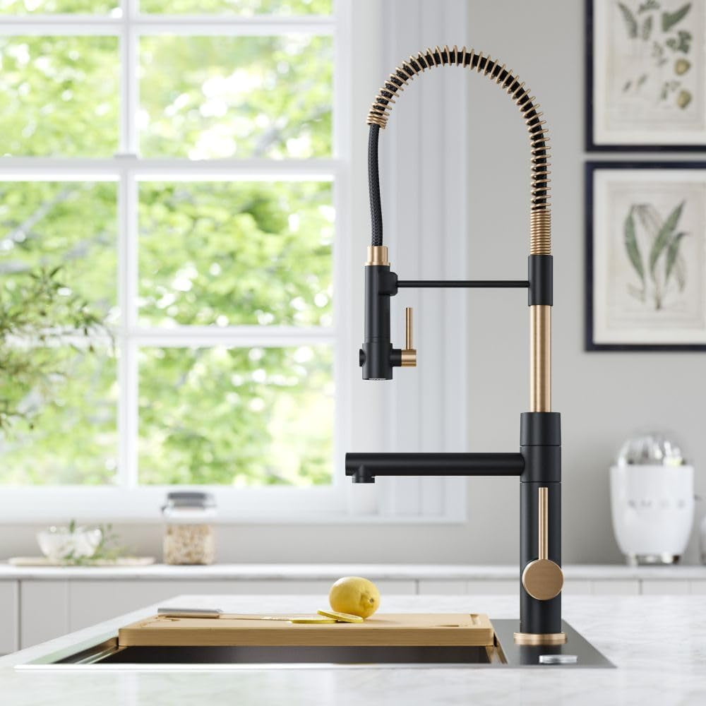 KPF-1603SFACBMB Artec Pro 2-Function Commercial Style Pre-Rinse Kitchen Faucet with Pot Filler, Spot Free Antique Champagne Bronze/Matte Black