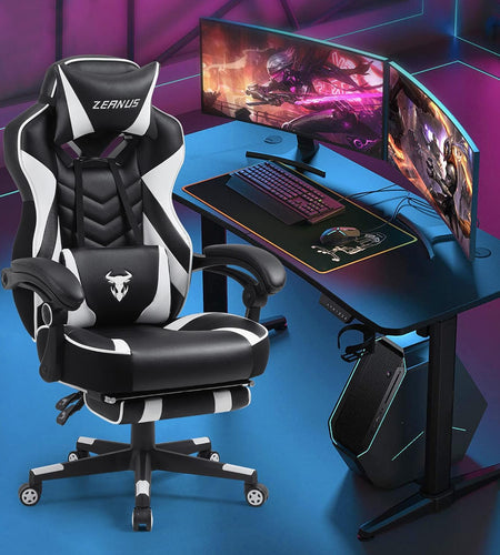 Gaming Chairs for Adults Black Recliner Computer Chair with Footrest Ergonomic PC Gaming Chair with Massage High Back Chair for Gaming Big and Tall Gamer Chair Large Computer Gaming Chair