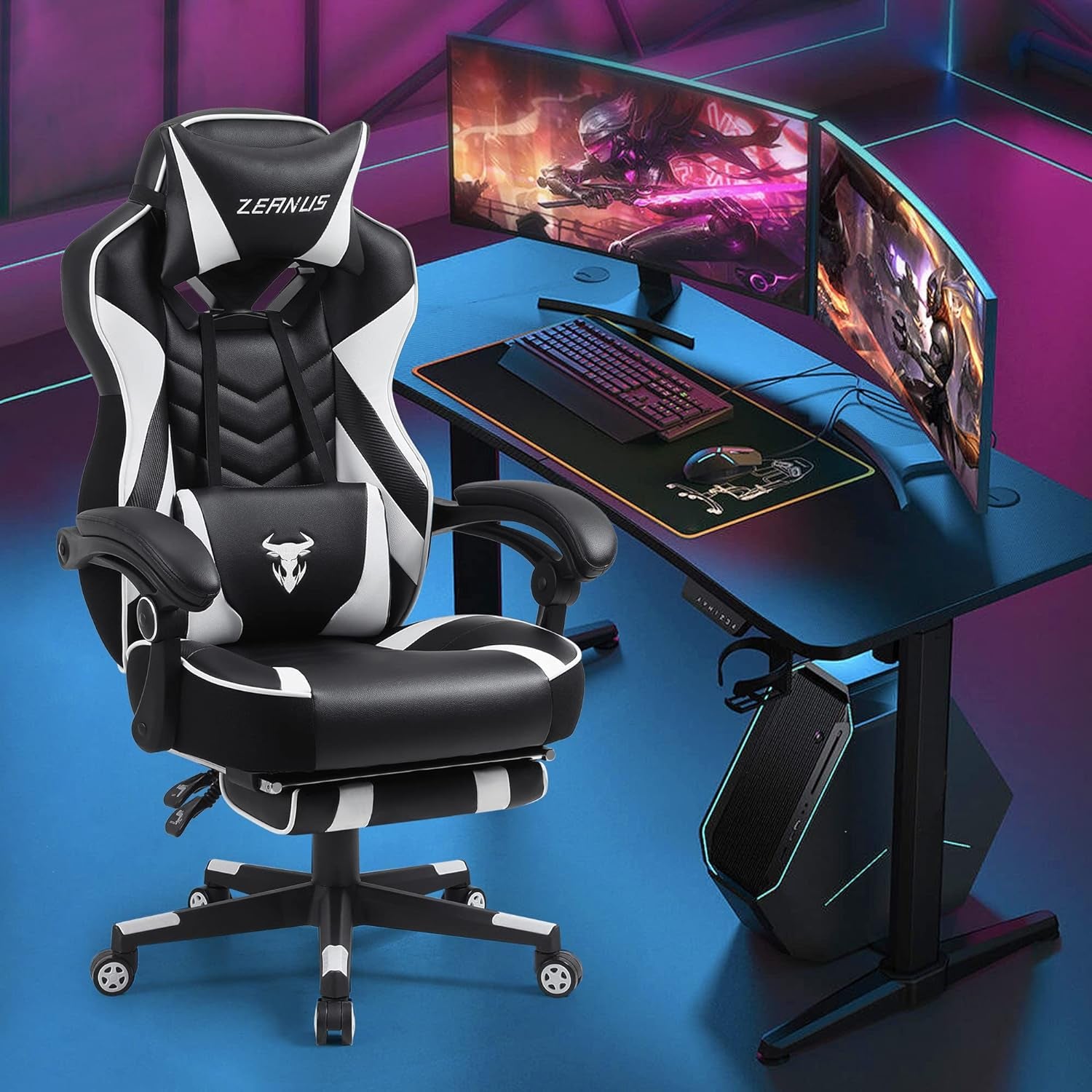 Gaming Chairs for Adults Black Recliner Computer Chair with Footrest Ergonomic PC Gaming Chair with Massage High Back Chair for Gaming Big and Tall Gamer Chair Large Computer Gaming Chair