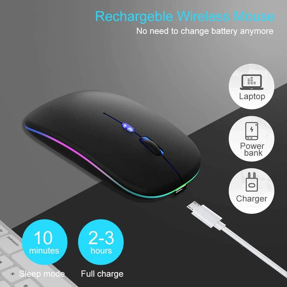 Wireless Mouse Bluetooth--Compatible RGB Rechargeable Mouses Wireless Computer Silent Mice LED Backlit Ergonomic Gaming Mouse