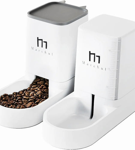 Cat Dog Feeder and Waterer Pet Self-Dispensing, Cat Food Dispenser, Automatic Cat Feeders, Outdoor Sun Protection Design Gravity Food Feeder and Waterer Set (Feeder+Waterer)