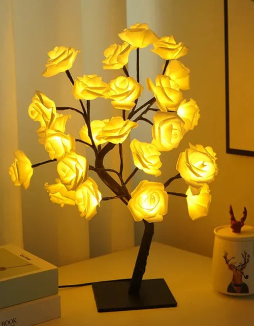 Load image into Gallery viewer, 24 LED Rose Flower Tree Lights USB Table Lamp Fairy Night Light Party Christmas Wedding Bedroom Home Tabletop Decor Girls Gift
