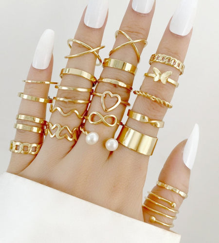 22PCS Knuckle Rings Stackable Rings Gold Wave Joint Finger for Women