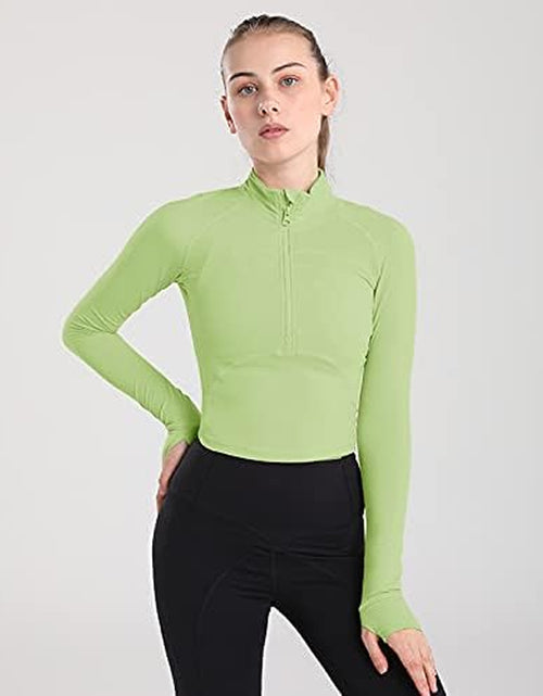 Load image into Gallery viewer, Women&#39;S Cropped Workout Jacket 1/2 Zip Pullover Running Athletic Outwear Slim Fit Long Sleeve Yoga Top
