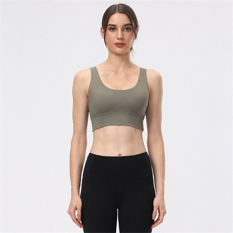 Solid Color Gym Women Sports Bra Beauty Back Crop Tank Top Tight Yoga Vest Gym Clothing Running No Rims with Removable Chest Pad