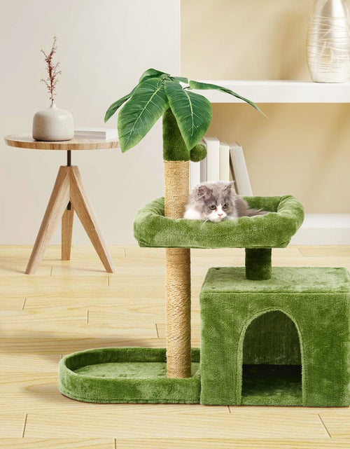 Load image into Gallery viewer, 31.5&quot; Cat Tree Cat Tower for Indoor Cats with Green Leaves, Cat Condo Cozy Plush Cat House with Hang Ball and Leaf Shape Design, Cat Furniture Pet House with Cat Scratching Posts,Beige
