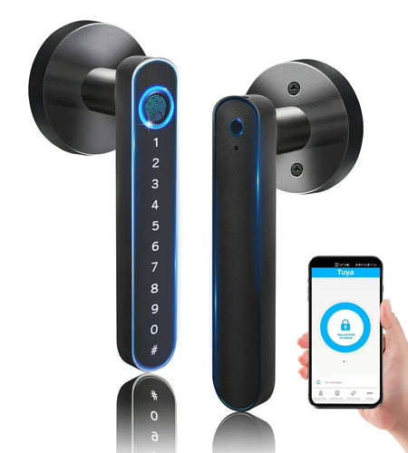 Smart Door Lock,Keyless Entry Door Lock with Handle,Fingerprint Door Lock with Tuya App,Smart Door Knob with Key for Home Bedroom
