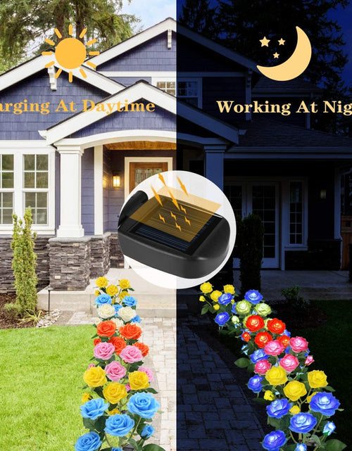 Load image into Gallery viewer, LED Solar Flower Light, Outdoor Solar Landscape Lights with 5 Rose Flowers, Waterproof Solar Garden Lights for Patio Yard Pathway Decoration, White
