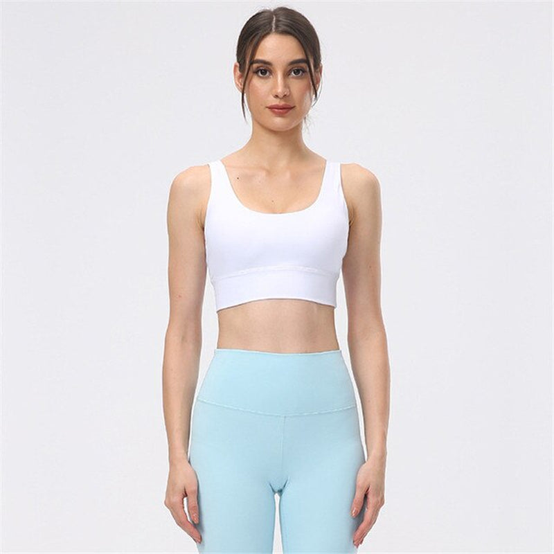 Solid Color Gym Women Sports Bra Beauty Back Crop Tank Top Tight Yoga Vest Gym Clothing Running No Rims with Removable Chest Pad