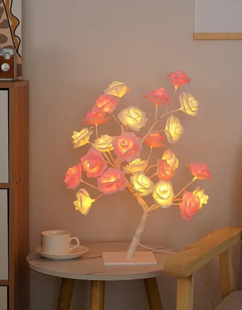 Load image into Gallery viewer, 24 LED Rose Flower Tree Lights USB Table Lamp Fairy Night Light Party Christmas Wedding Bedroom Home Tabletop Decor Girls Gift
