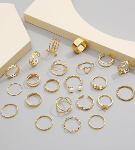 22PCS Knuckle Rings Stackable Rings Gold Wave Joint Finger for Women