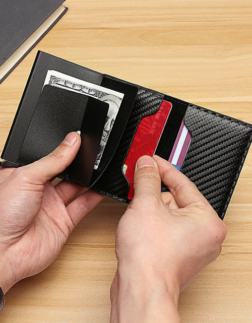 Load image into Gallery viewer, Carbon Fiber Card Holder Wallets Men RFID Black Magic Trifold Leather Slim Mini Wallet Small Money Bag Male Purses Wallet Women
