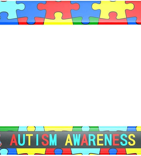 Autism Awareness License Plate Frame Colorful Puzzle Ribbons Metal License Plate Cover Front Plates Frames Car Tag Frame for Women Men US Vehicles Standard