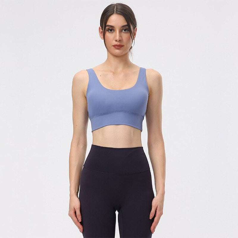 Solid Color Gym Women Sports Bra Beauty Back Crop Tank Top Tight Yoga Vest Gym Clothing Running No Rims with Removable Chest Pad