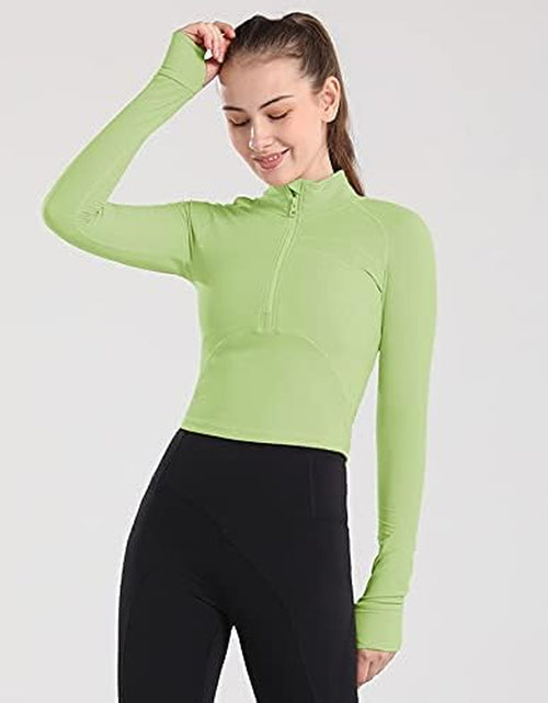 Load image into Gallery viewer, Women&#39;S Cropped Workout Jacket 1/2 Zip Pullover Running Athletic Outwear Slim Fit Long Sleeve Yoga Top
