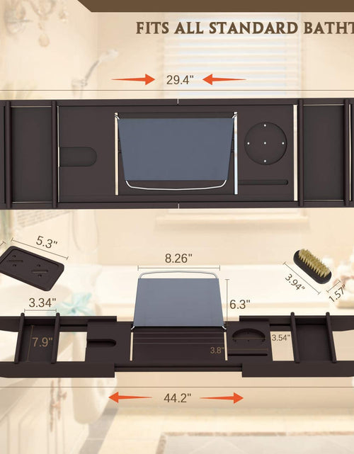 Load image into Gallery viewer, Bathtub Caddy Tray for Luxury Bath - Bamboo Waterproof Expandable Bath Table over Tub with Wine and Book Holder and Free Soap Dish (Brown)
