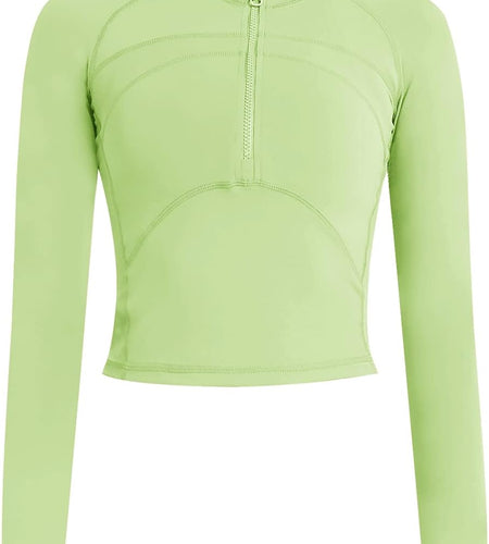 Women'S Cropped Workout Jacket 1/2 Zip Pullover Running Athletic Outwear Slim Fit Long Sleeve Yoga Top
