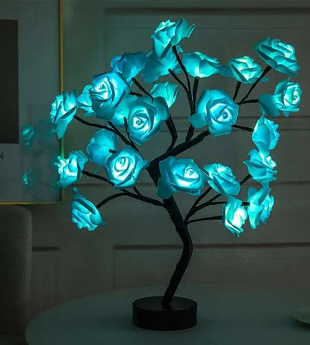24 LED Rose Tree Lights USB Plug Table Lamp Fairy Flower Night Light for Home Party Christmas Wedding Bedroom Decoration Gift