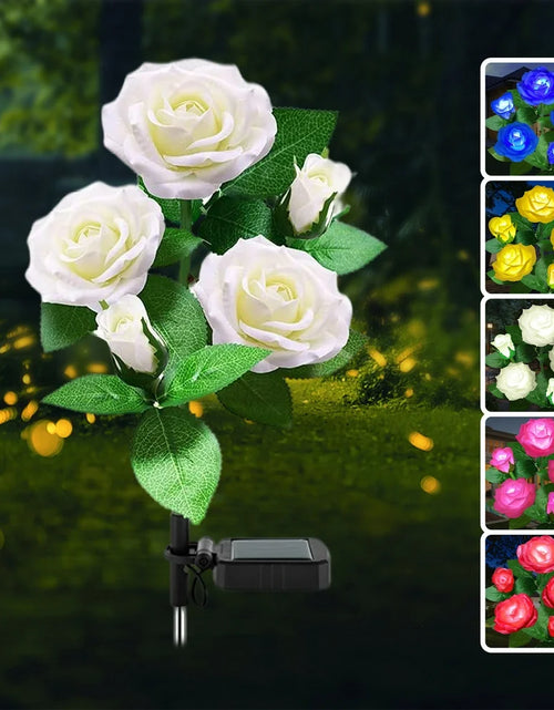 Load image into Gallery viewer, LED Solar Flower Light, Outdoor Solar Landscape Lights with 5 Rose Flowers, Waterproof Solar Garden Lights for Patio Yard Pathway Decoration, White
