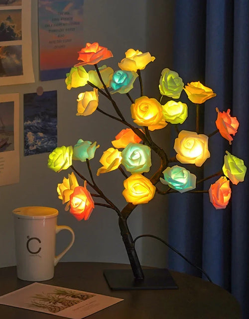 Load image into Gallery viewer, 24 LED Rose Flower Tree Lights USB Table Lamp Fairy Night Light Party Christmas Wedding Bedroom Home Tabletop Decor Girls Gift
