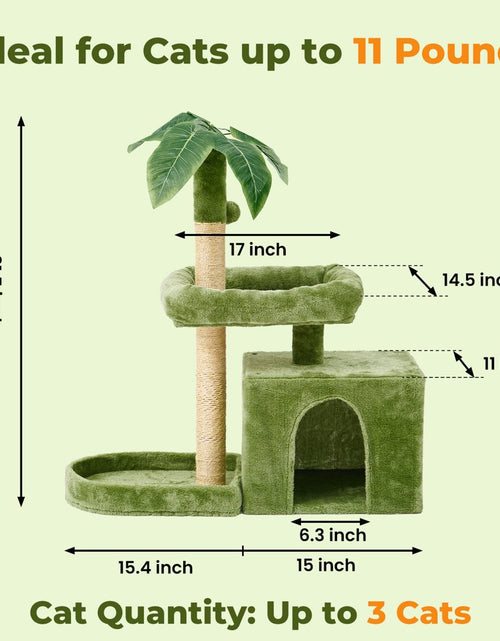 Load image into Gallery viewer, 31.5&quot; Cat Tree Cat Tower for Indoor Cats with Green Leaves, Cat Condo Cozy Plush Cat House with Hang Ball and Leaf Shape Design, Cat Furniture Pet House with Cat Scratching Posts,Beige
