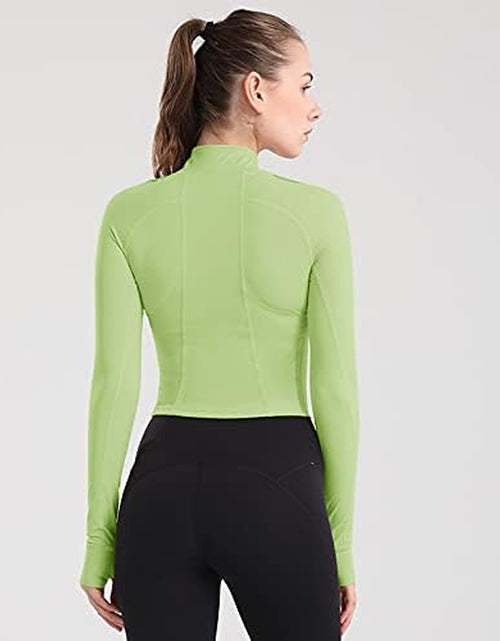 Load image into Gallery viewer, Women&#39;S Cropped Workout Jacket 1/2 Zip Pullover Running Athletic Outwear Slim Fit Long Sleeve Yoga Top
