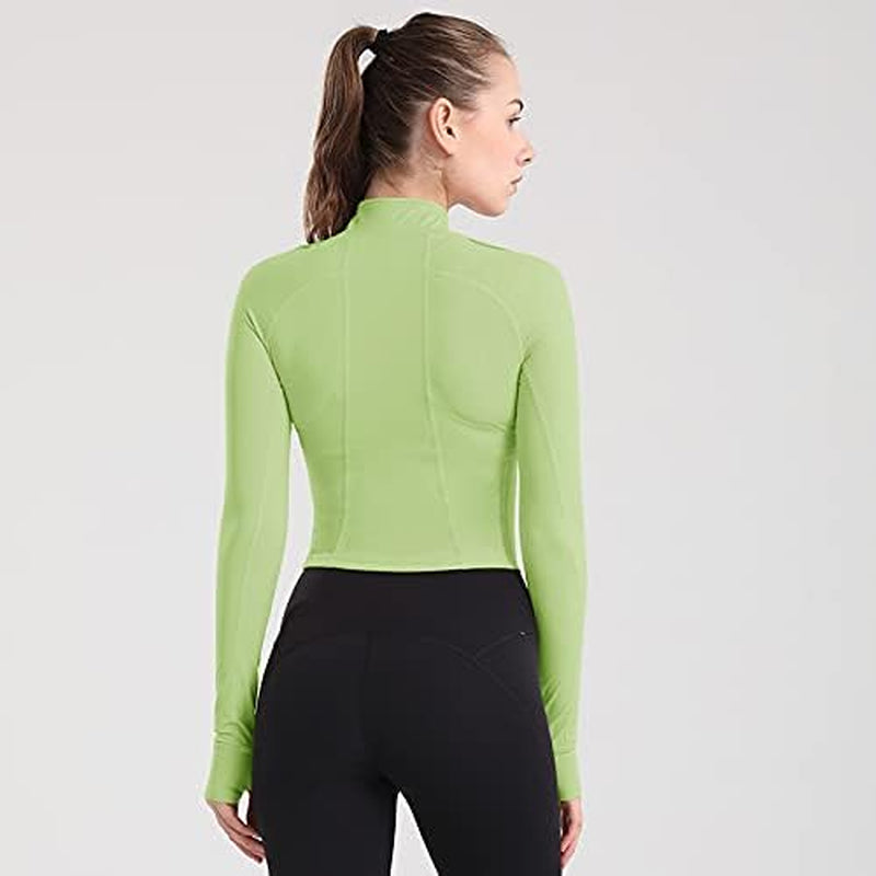 Women'S Cropped Workout Jacket 1/2 Zip Pullover Running Athletic Outwear Slim Fit Long Sleeve Yoga Top