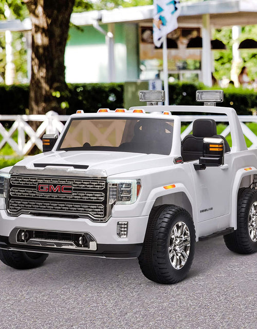 Load image into Gallery viewer, 12V GMC Sierra HD Battery Kids Ride on Car with Remote Control, Bright Headlights, &amp; Working Suspension, White
