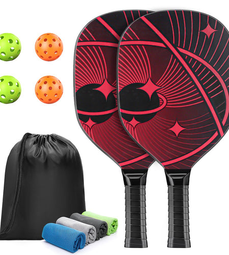 Pickleball Paddles, Pickle Ball Set with 2 Premium Wood Pickleball Paddles USAPA Approved, 4 Cooling Towels & Carring Bag, Ergonomic Cushion Grip, 2 Outdoor Balls 2 Indoor Balls for Men Women, Red