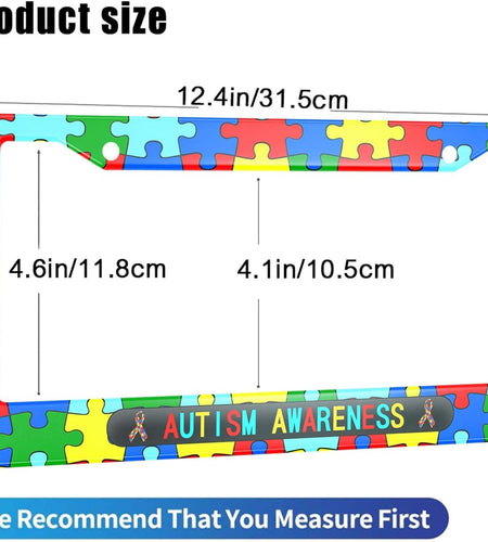 Autism Awareness License Plate Frame Colorful Puzzle Ribbons Metal License Plate Cover Front Plates Frames Car Tag Frame for Women Men US Vehicles Standard